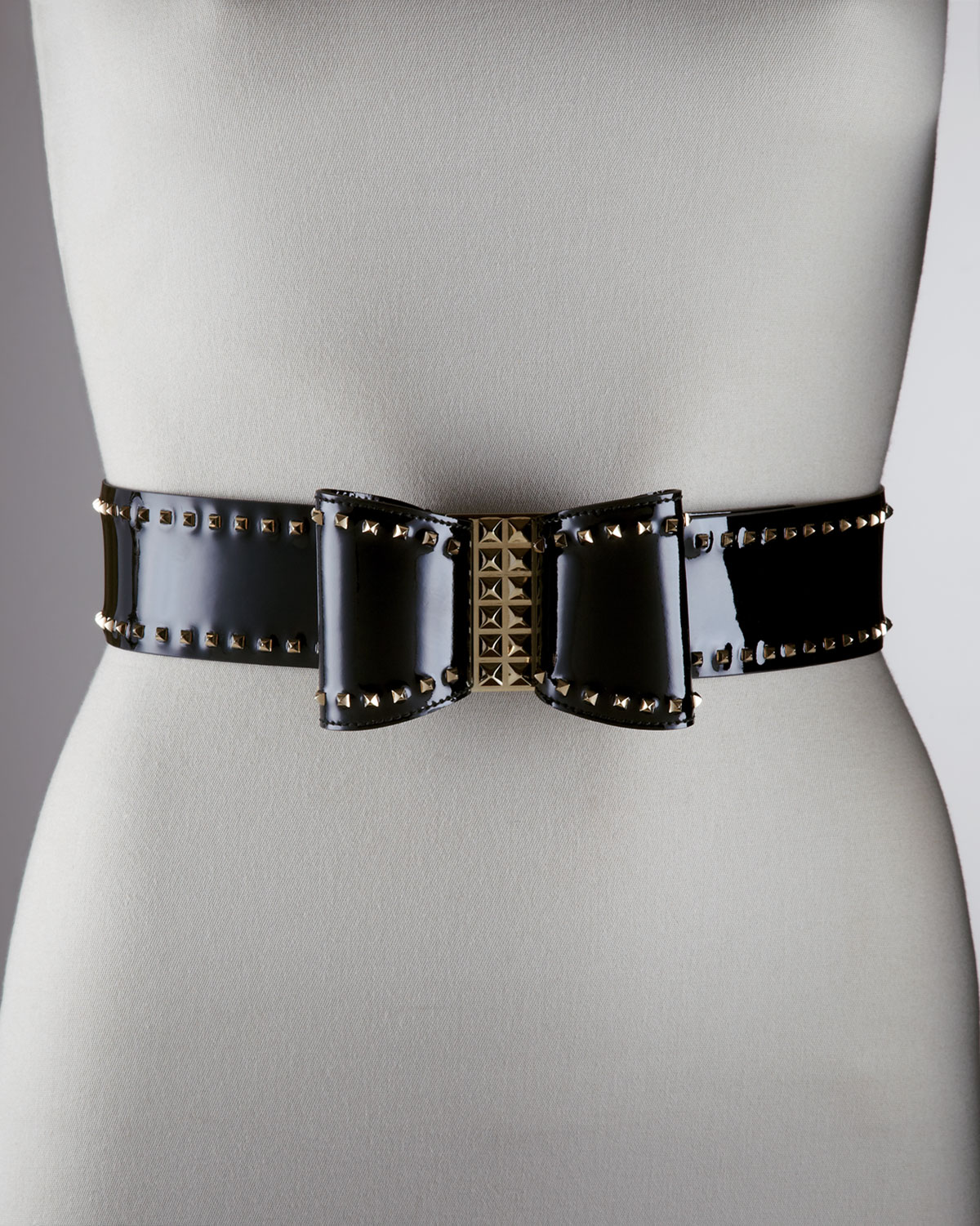 Valentino Studded Patent Bow Belt in Black | Lyst