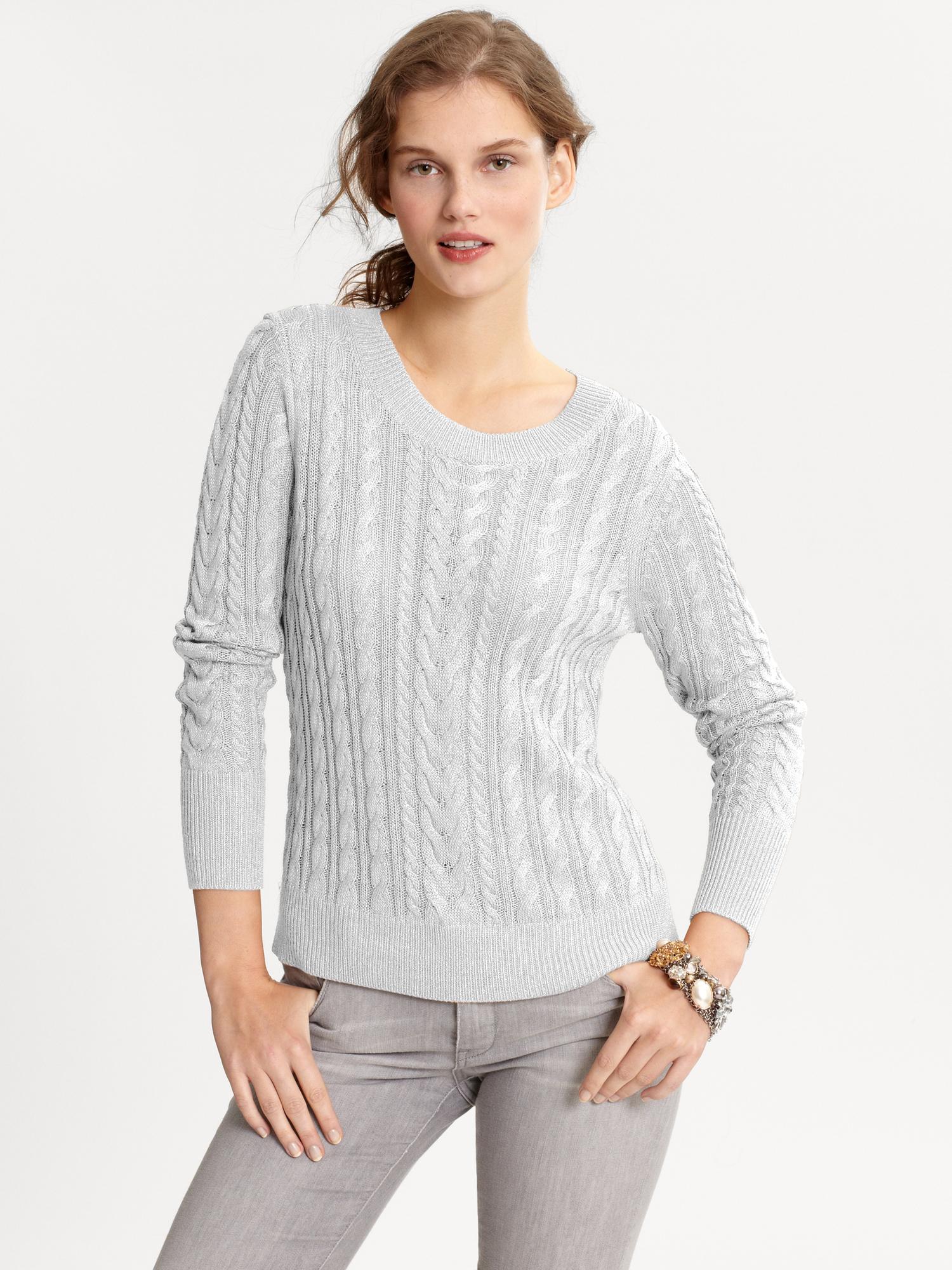 Banana Republic Sparkle Cableknit Sweater in Gray (morning dew ) | Lyst
