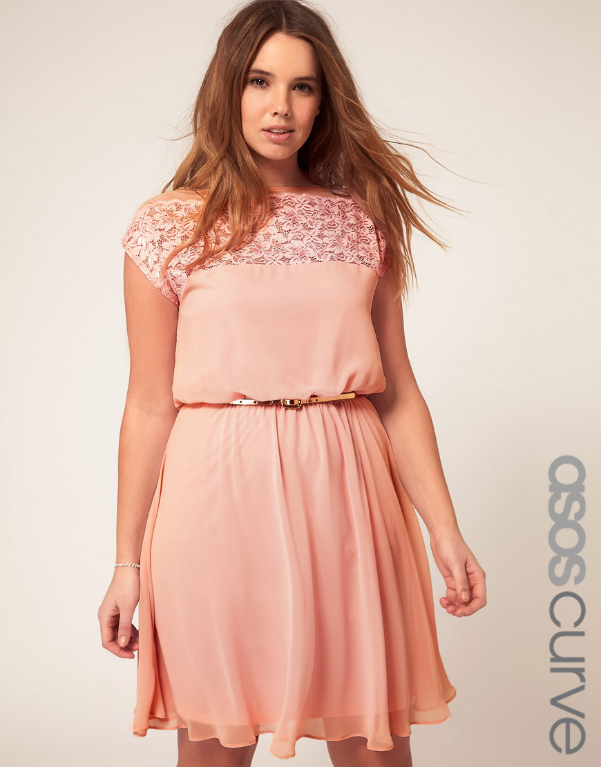 Lyst - Asos Asos Curve Skater Dress with Daisy Lace in Pink