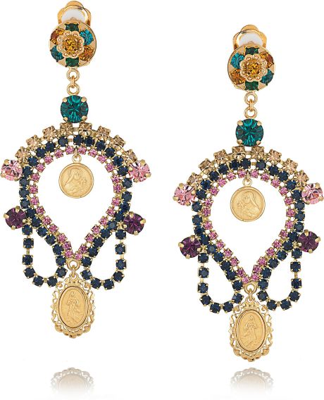 Dolce & Gabbana Crystal and Cameo Clip Earrings in Gold | Lyst