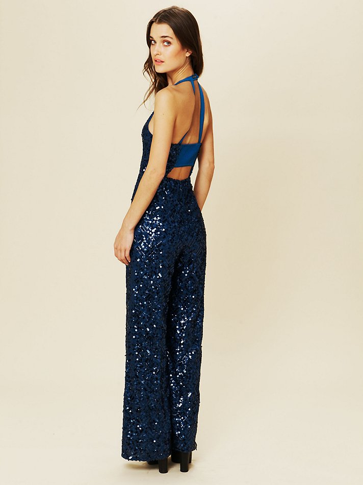 Free People Sapphire Sequin Jumpsuit in Blue - Lyst