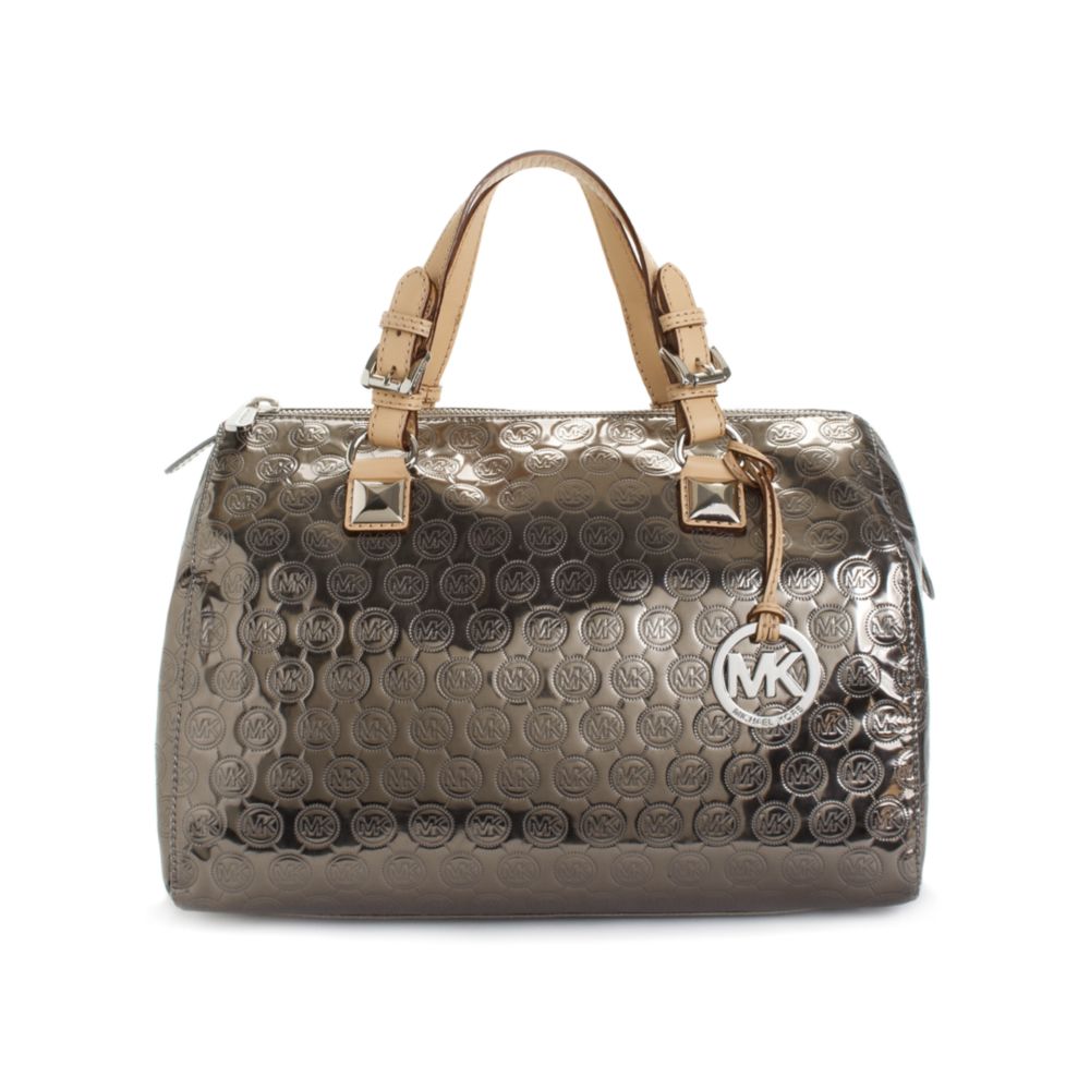 Michael Kors Jet Set Monogram Grayson Satchel in Silver (nickel) | Lyst