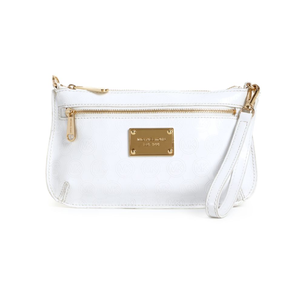 Lyst Michael Kors Set Monogram Mirror Metallic Wristlet In White 1889