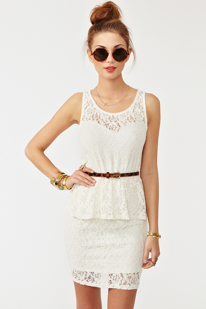 Lyst - Nasty Gal Lace Peplum Dress in Natural