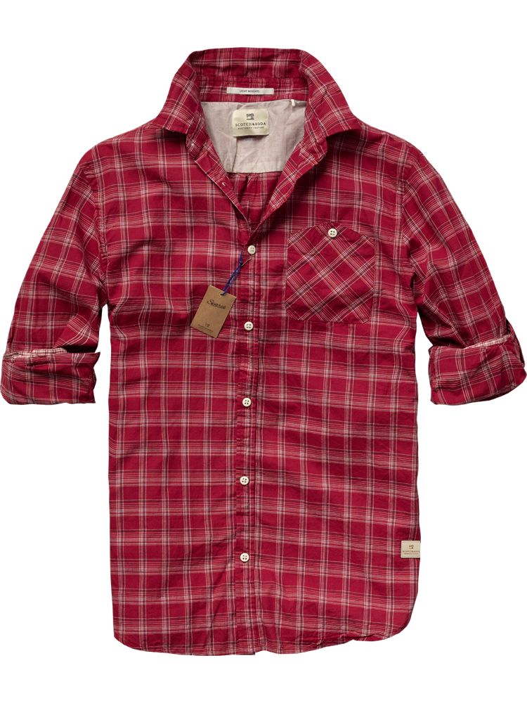 Scotch & Soda Long Sleeve Red Farmer Serie Shirt in Red for Men | Lyst