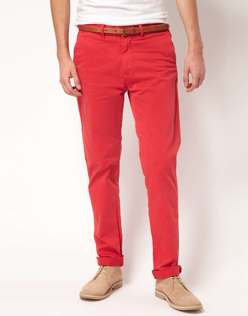 Scotch & Soda Scotch Soda Bowie Slim Fit Chino with Belt in Red for Men ...