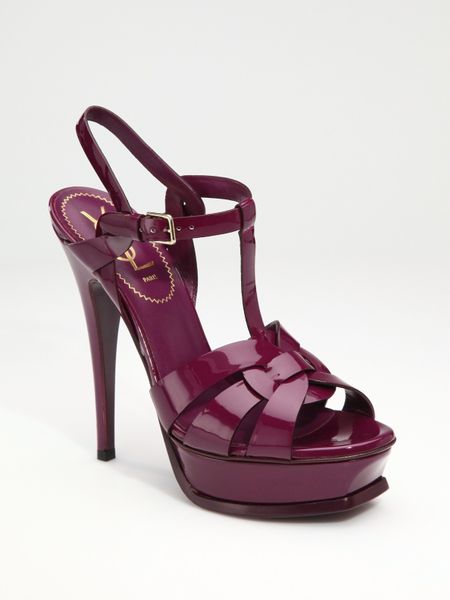 Saint Laurent Ysl Tribute Patent Leather Platform Sandals in Purple ...