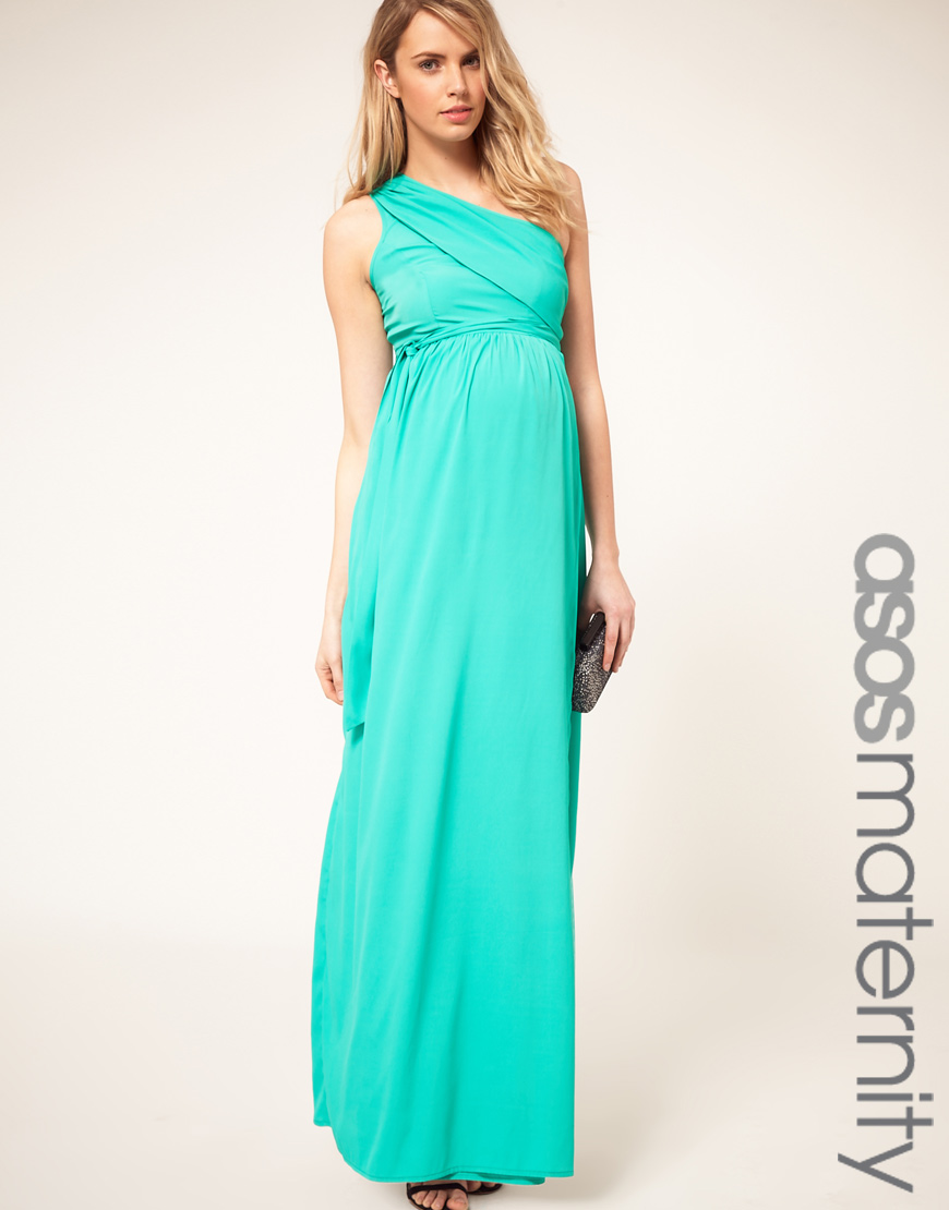 Lyst - Asos Asos Maternity One Shoulder Maxi Dress in Green