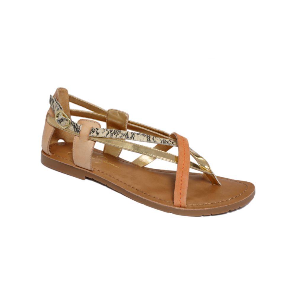 Jessica Simpson Jamilia Flat Sandals in Brown (gold ivory snake combo ...