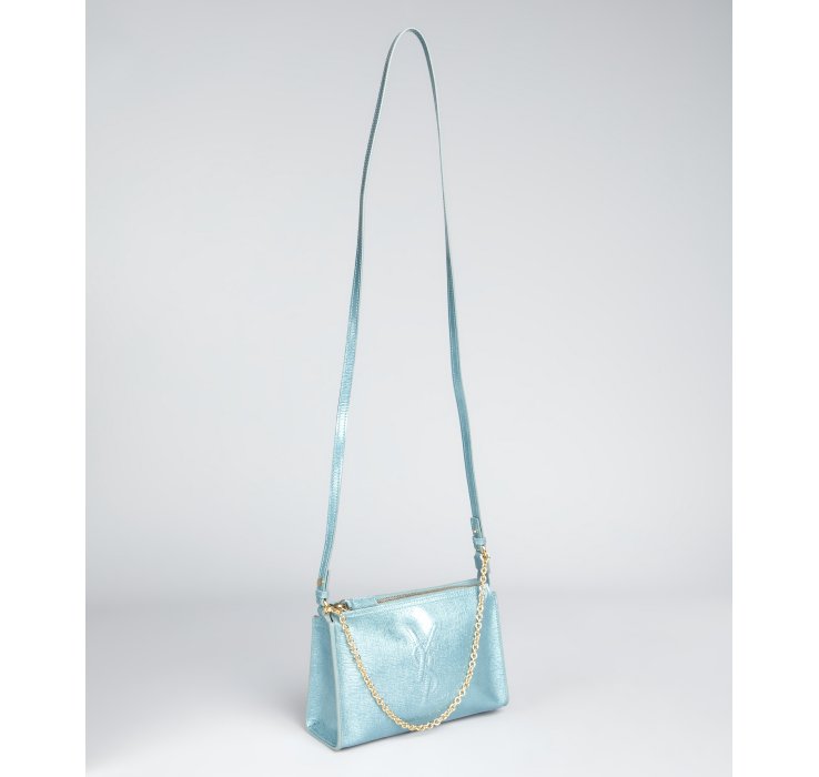 Saint laurent Azure Textured Patent Ysl Mini Shoulder Bag in Blue ...  