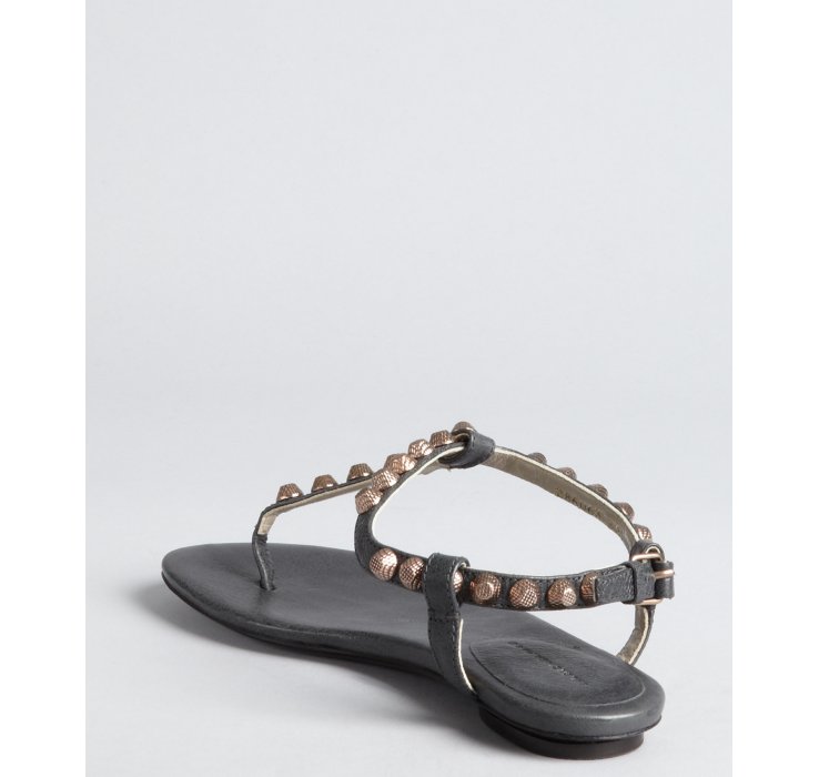Lyst - Balenciaga Charcoal Leather Studded Thong Sandals in Gray