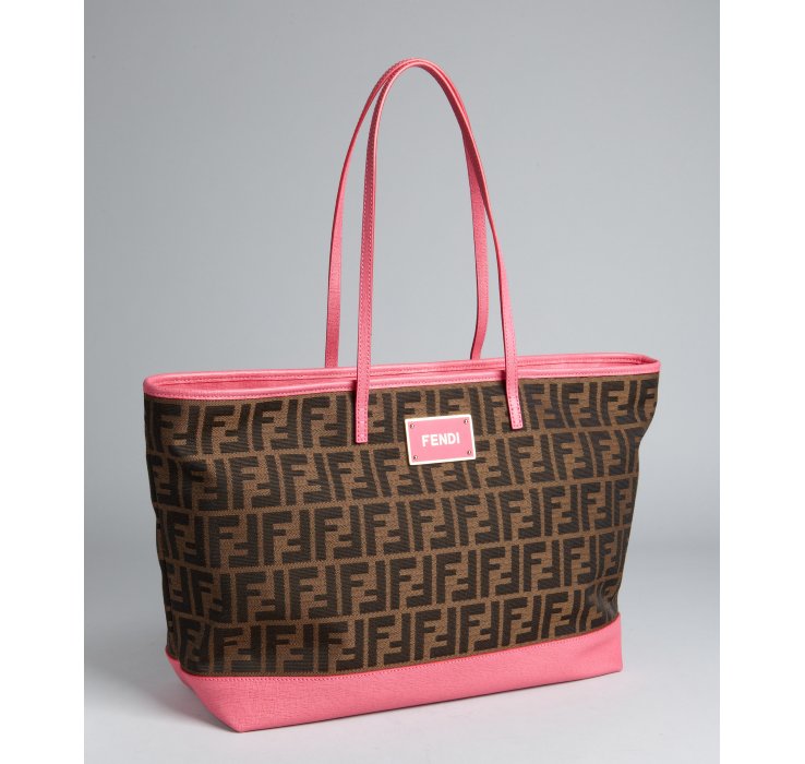 Fendi Pink and Tobacco Zucca Canvas Roll Shopper Tote in Brown - Lyst