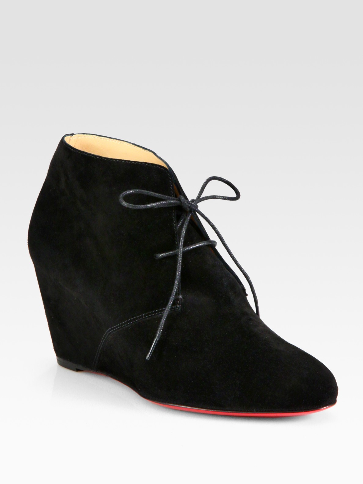 louboutin replica boots - Christian louboutin Laceup Suede Wedge Ankle Boots in Black | Lyst