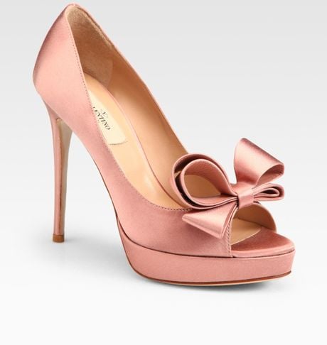 Valentino Satin Bow Platform Pumps in Pink (blush) | Lyst