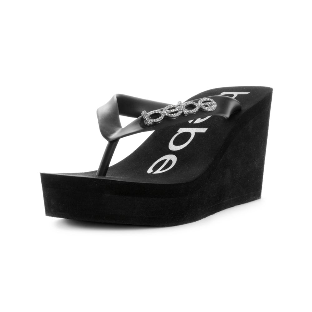 Lyst - Bebe Kristy Wedge Flip Flop Sandals in Black