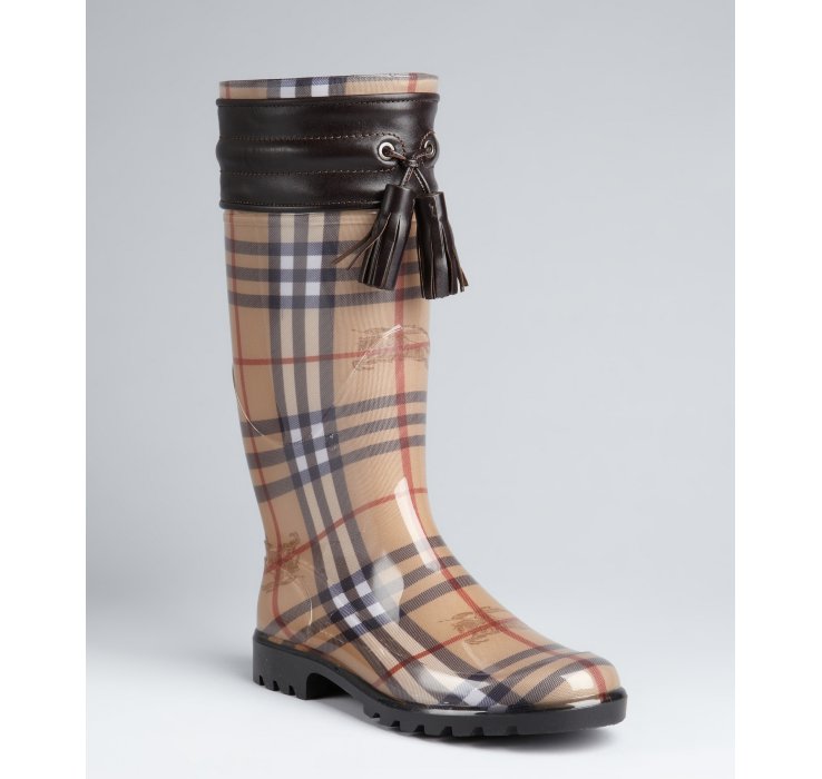 tan plaid rain boots