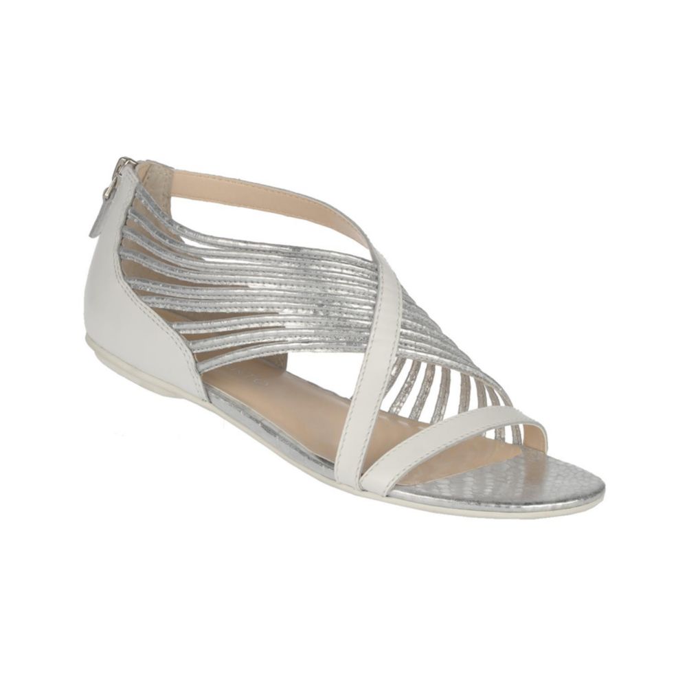 Franco Sarto Paddy Flat Sandals in White (white/silver) | Lyst