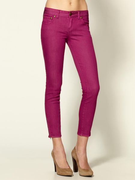 Free People Cropped Color Skinny Jeans in Pink (fuschia) | Lyst