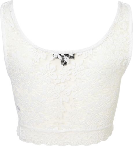 Topshop Lace Crop Top in White | Lyst