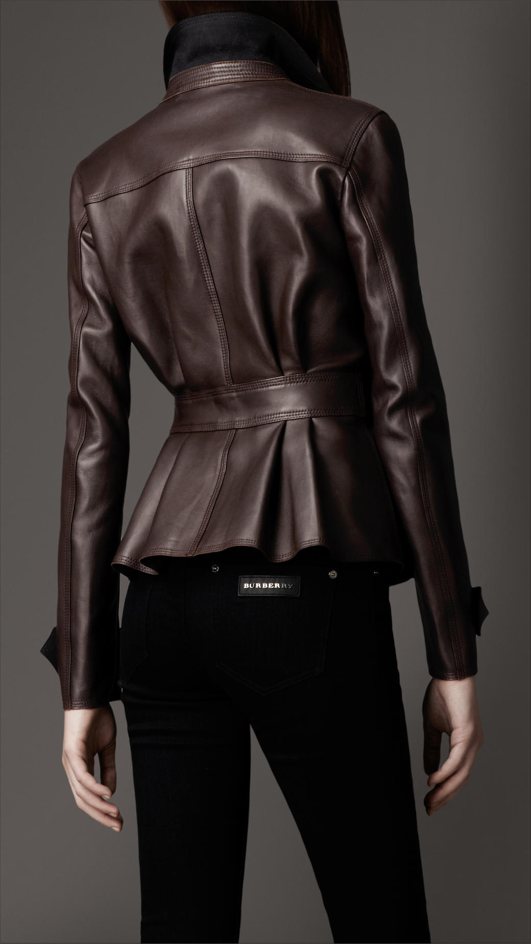 Lyst - Burberry Peplum Waist Leather Jacket in Black