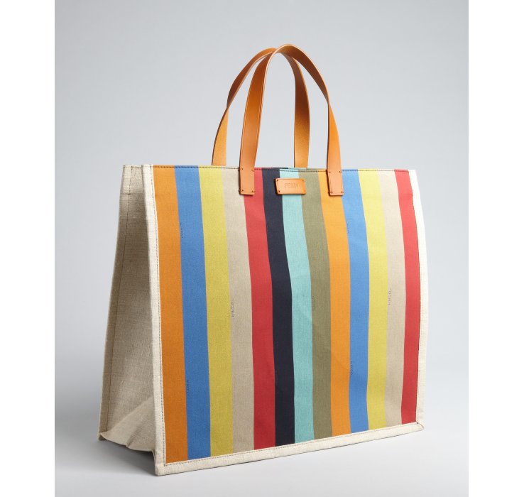 Lyst Fendi Blue Multicolor Striped Canvas Tote In Gallery