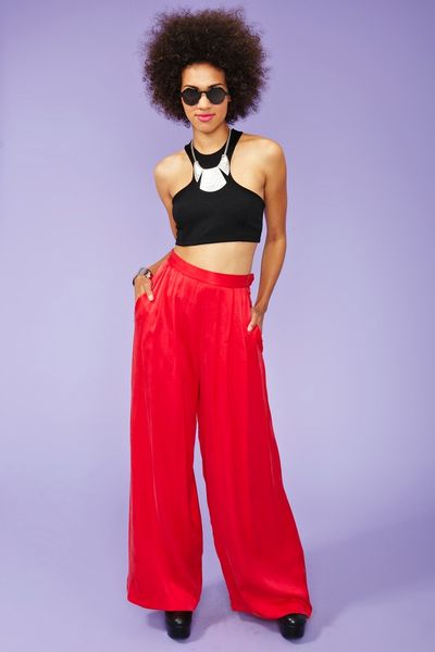 Nasty Gal Red Silk Palazzo Pant in Red | Lyst