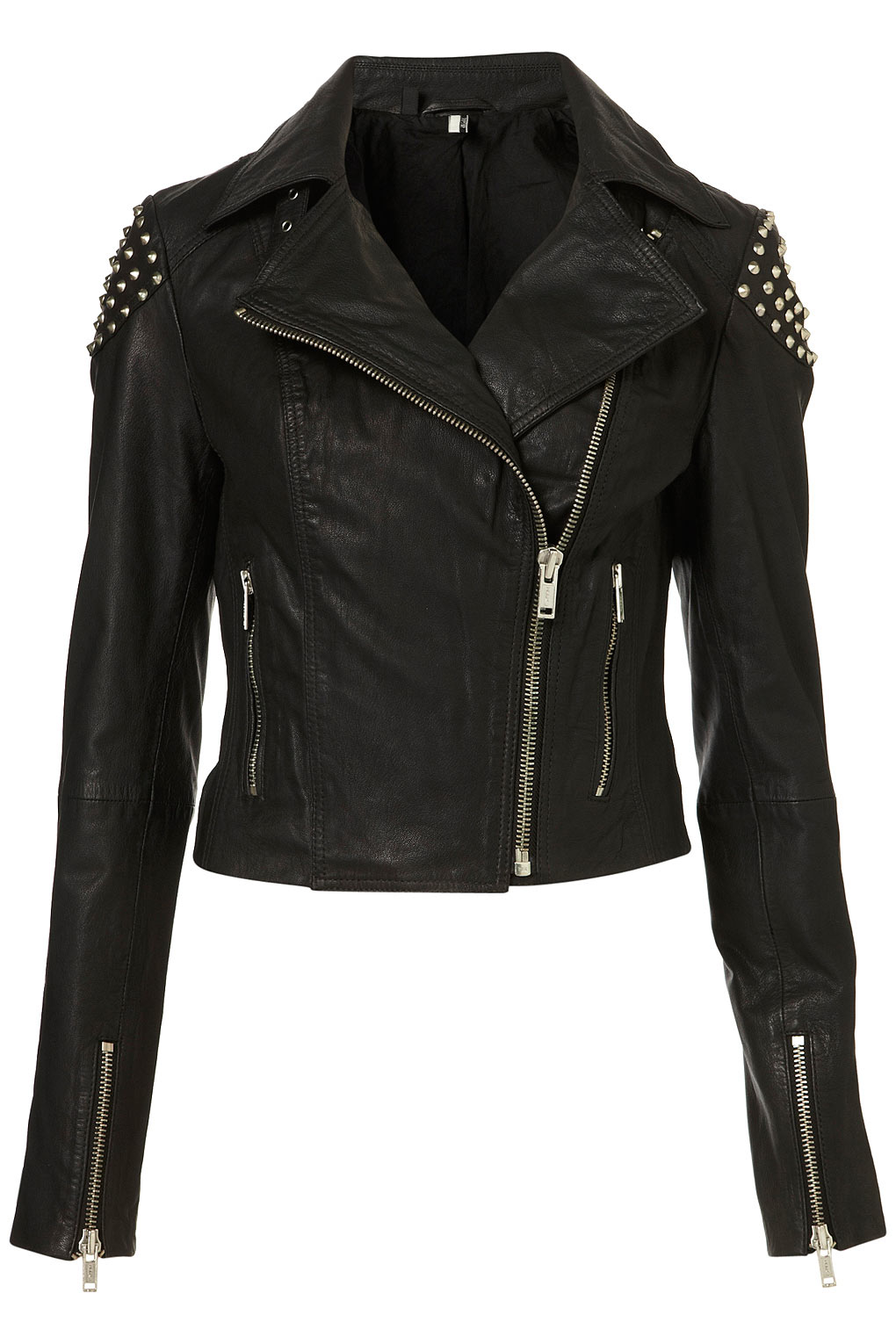 Lyst - Topshop Skull Studded Leather Biker Jacket in Black