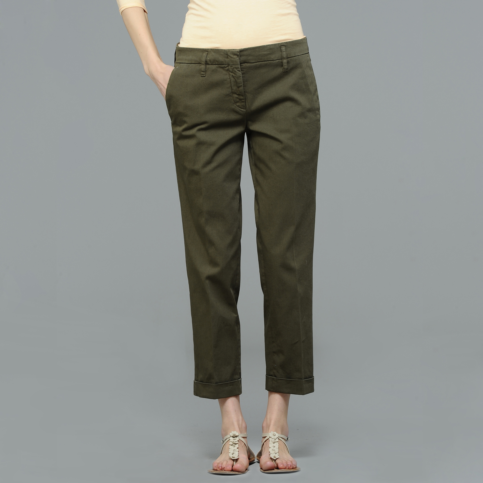 Aspesi Cotton Stretch Gabardine Cropped Pants in Green (natural) | Lyst