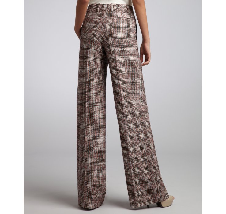 Lyst - Céline Brown and Orange Glen Plaid Stretch Wool Wide Leg Pants ...