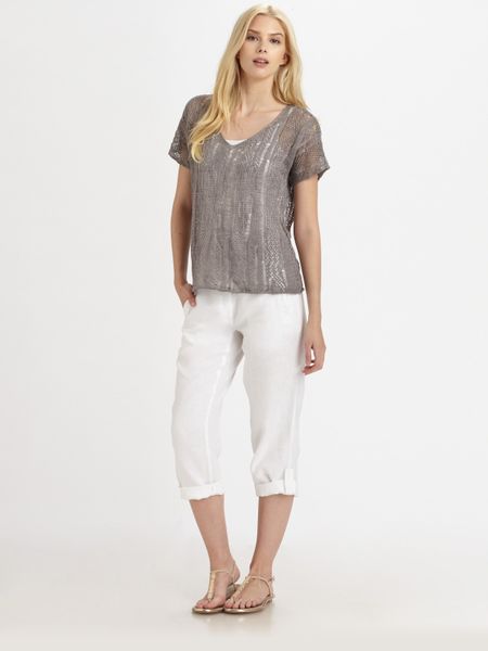 Eileen Fisher V Neck Top in Gray (silver) | Lyst