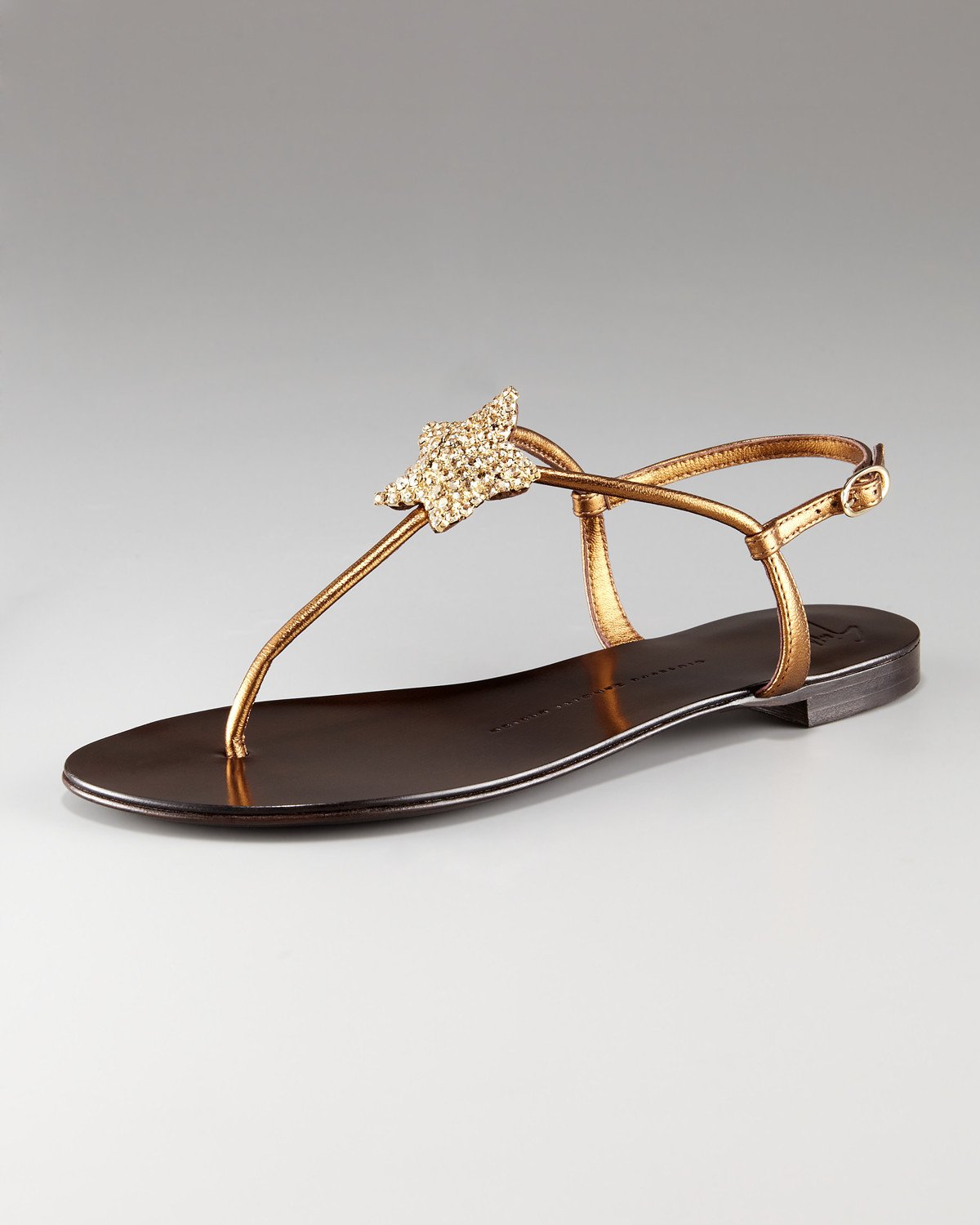 Lyst - Giuseppe Zanotti Flat Crystal Star T-strap Sandal in Metallic