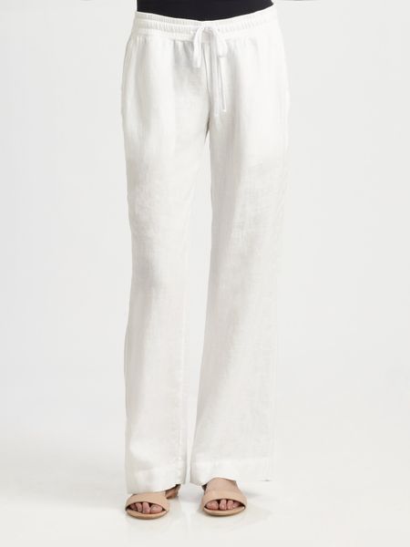 James Perse Linen Drawstring Pants in White | Lyst