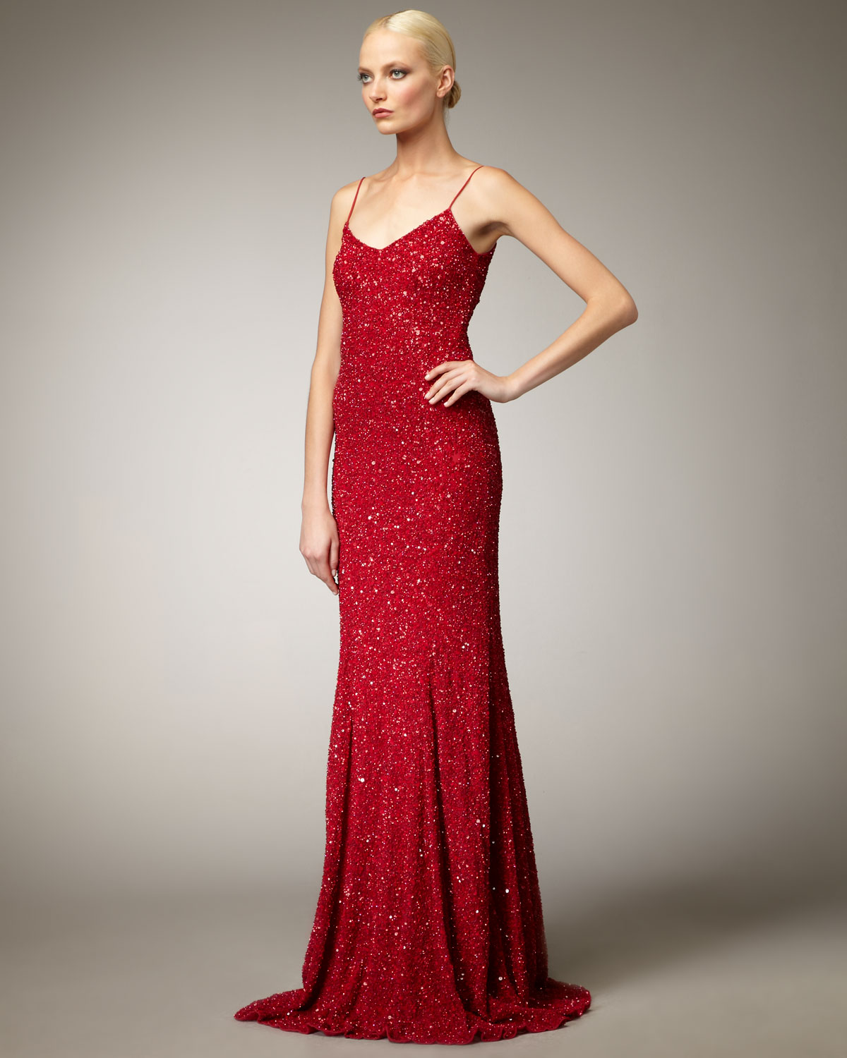 Lyst Theia Sequin Slip Gown In Red Gallery