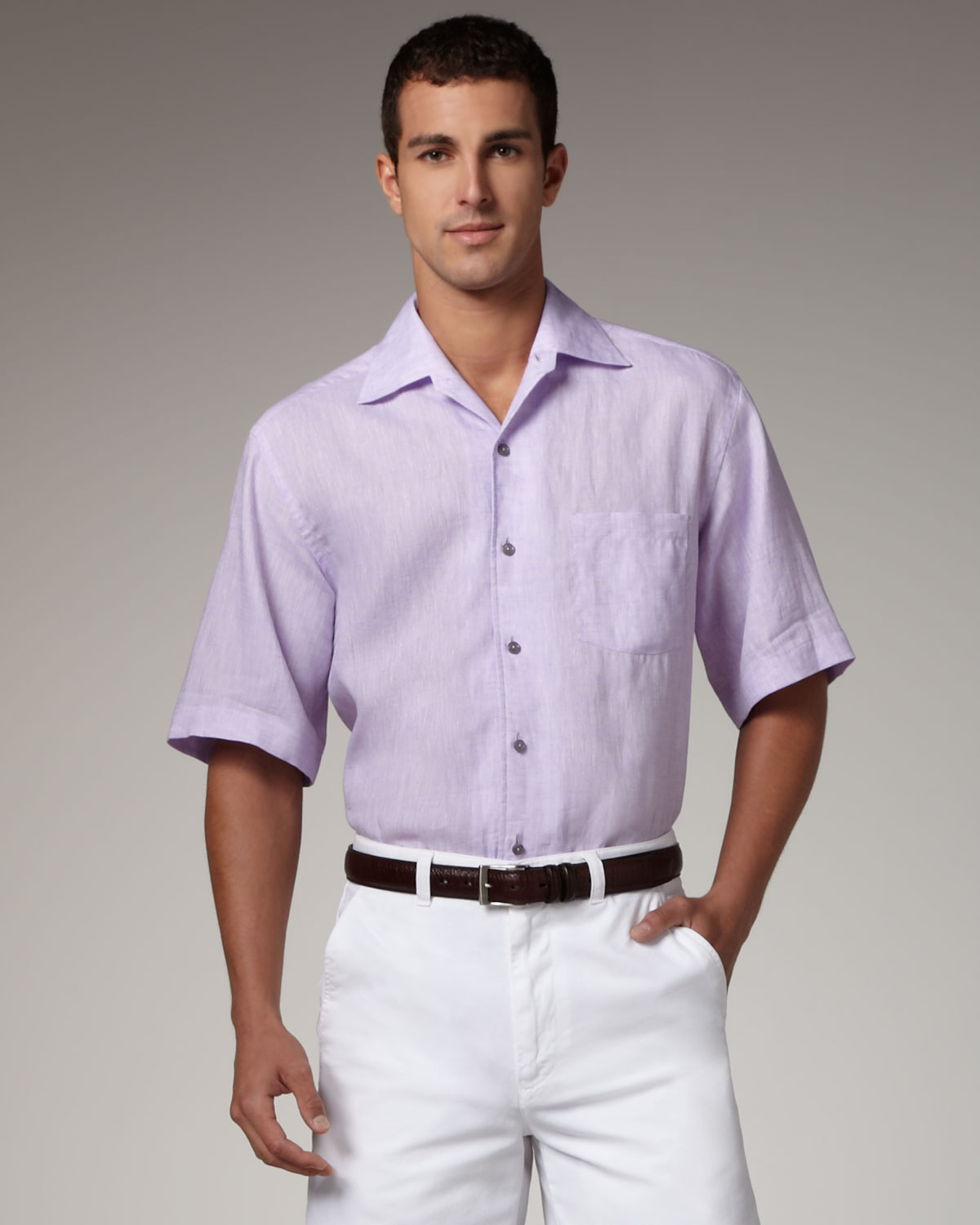 Lyst - Ermenegildo Zegna Short-sleeve Linen Shirt, Lavender in Purple ...