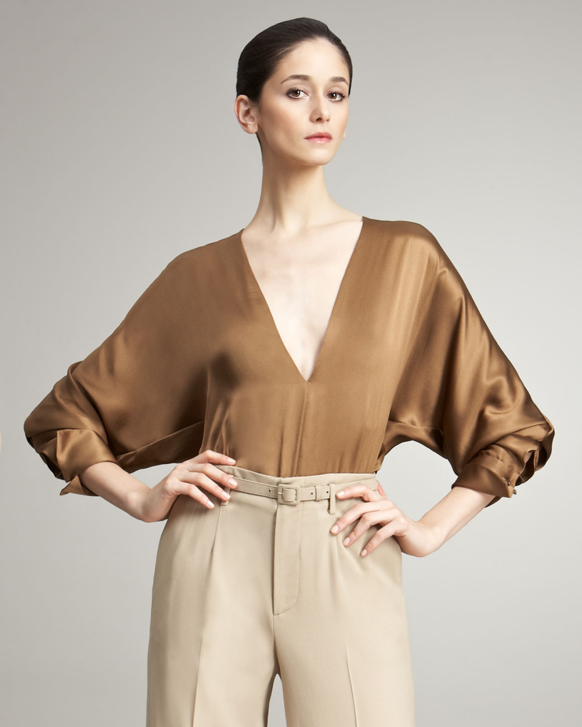 Ralph lauren collection Hester Silk Charmeuse Blouse in Metallic | Lyst