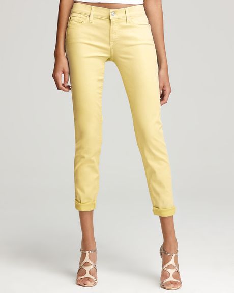 7 For All Mankind Crop Leg Skinny Jeans in Yellow (bright yellow) | Lyst