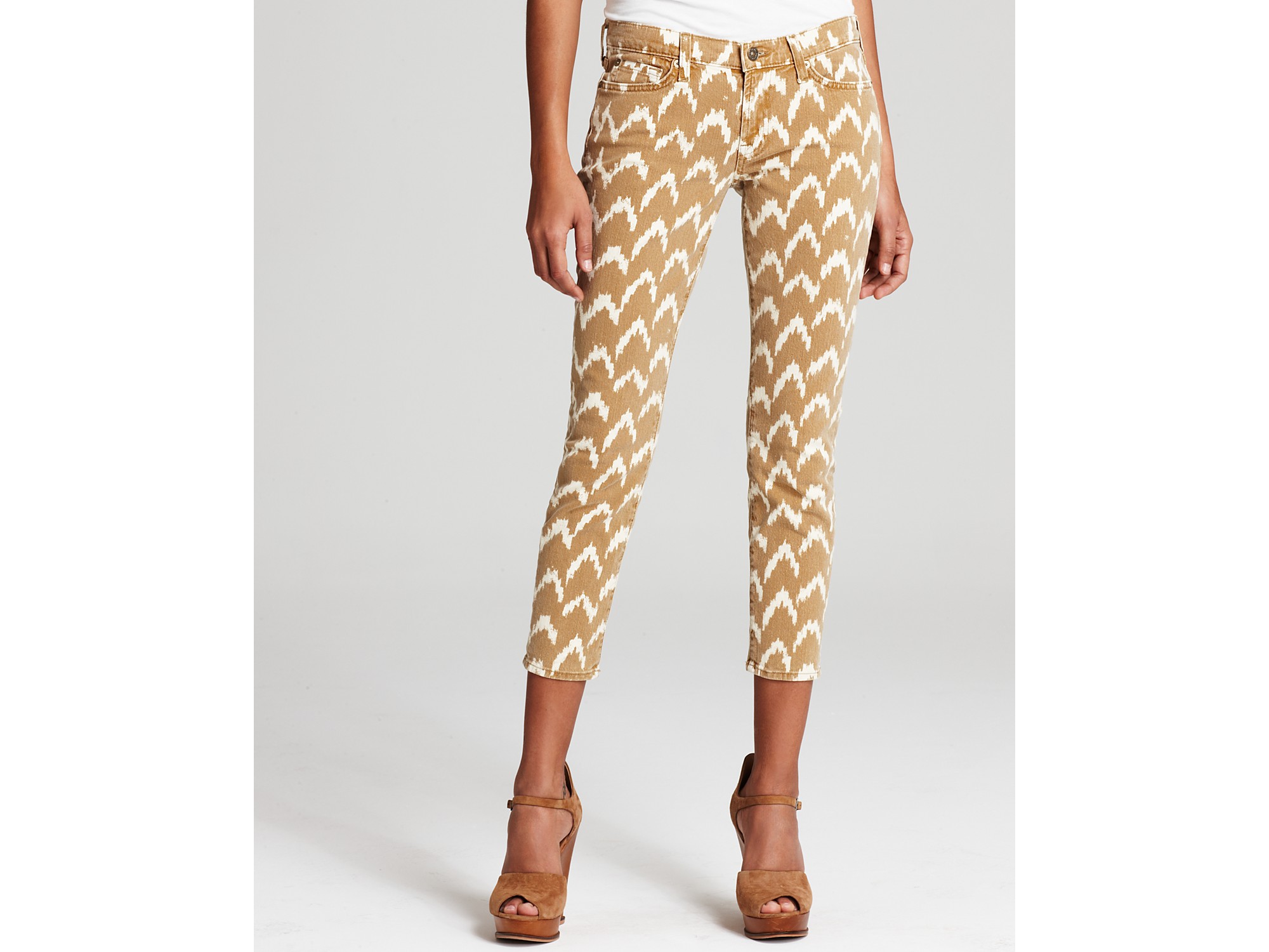 7 For All Mankind Jeans Twill Crop Skinny Jeans in Ikat Toffee in White ...