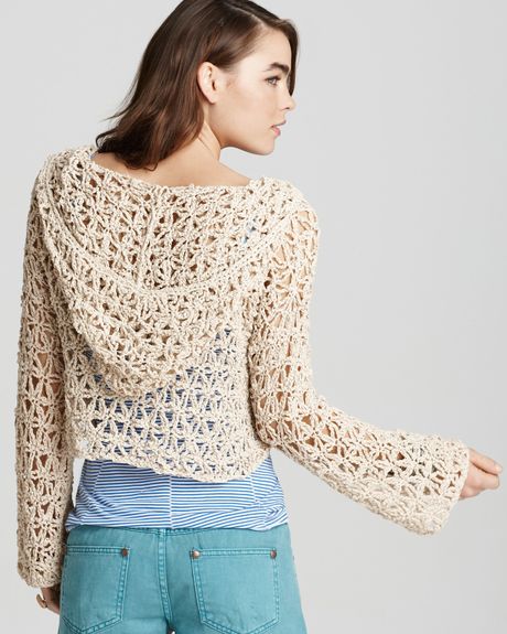 Free People Sweater Star Stitch Crochet Hoodie in White (eggshell) | Lyst