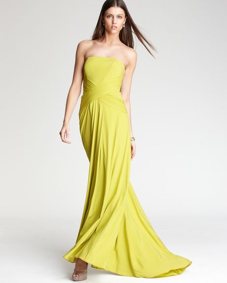 Nicole Miller Gown Strapless Gown in Yellow (chartreuse) | Lyst