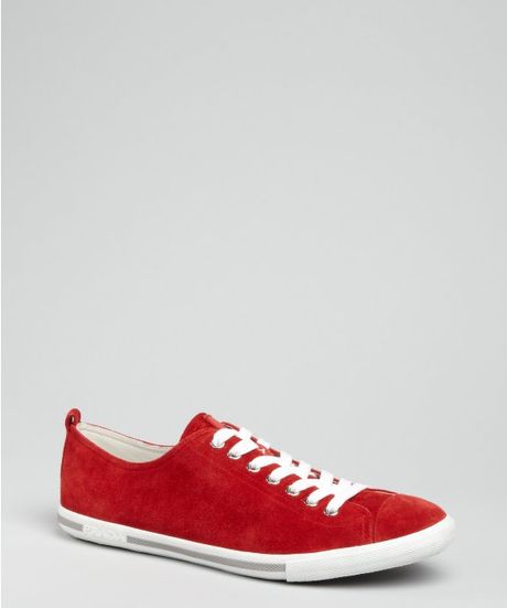 Prada Prada Sport Red Suede Leather Cap Toe Sneakers in Red for Men | Lyst