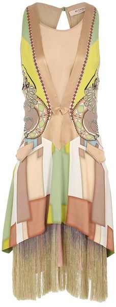 Etro Art Deco Printed Crepe Dress with Fringing in Multicolor (green ...