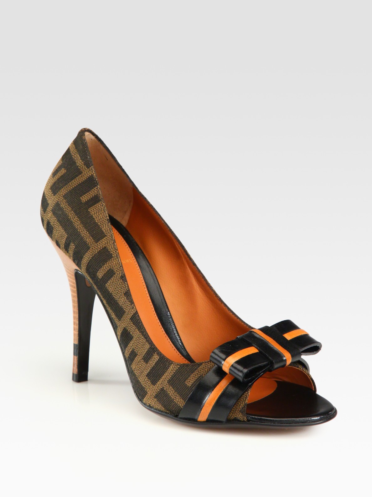 Lyst - Fendi Monogram Canvas and Leather Bow Pumps in Brown