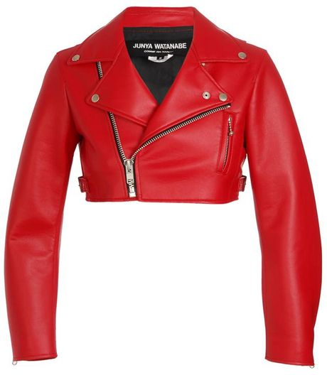 Junya Watanabe Cropped Faux Leather Biker Jacket in Red | Lyst