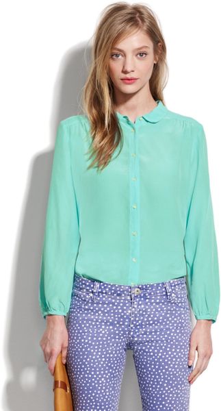 Madewell Silk Bookends Blouse in Blue (marseille aqua) | Lyst