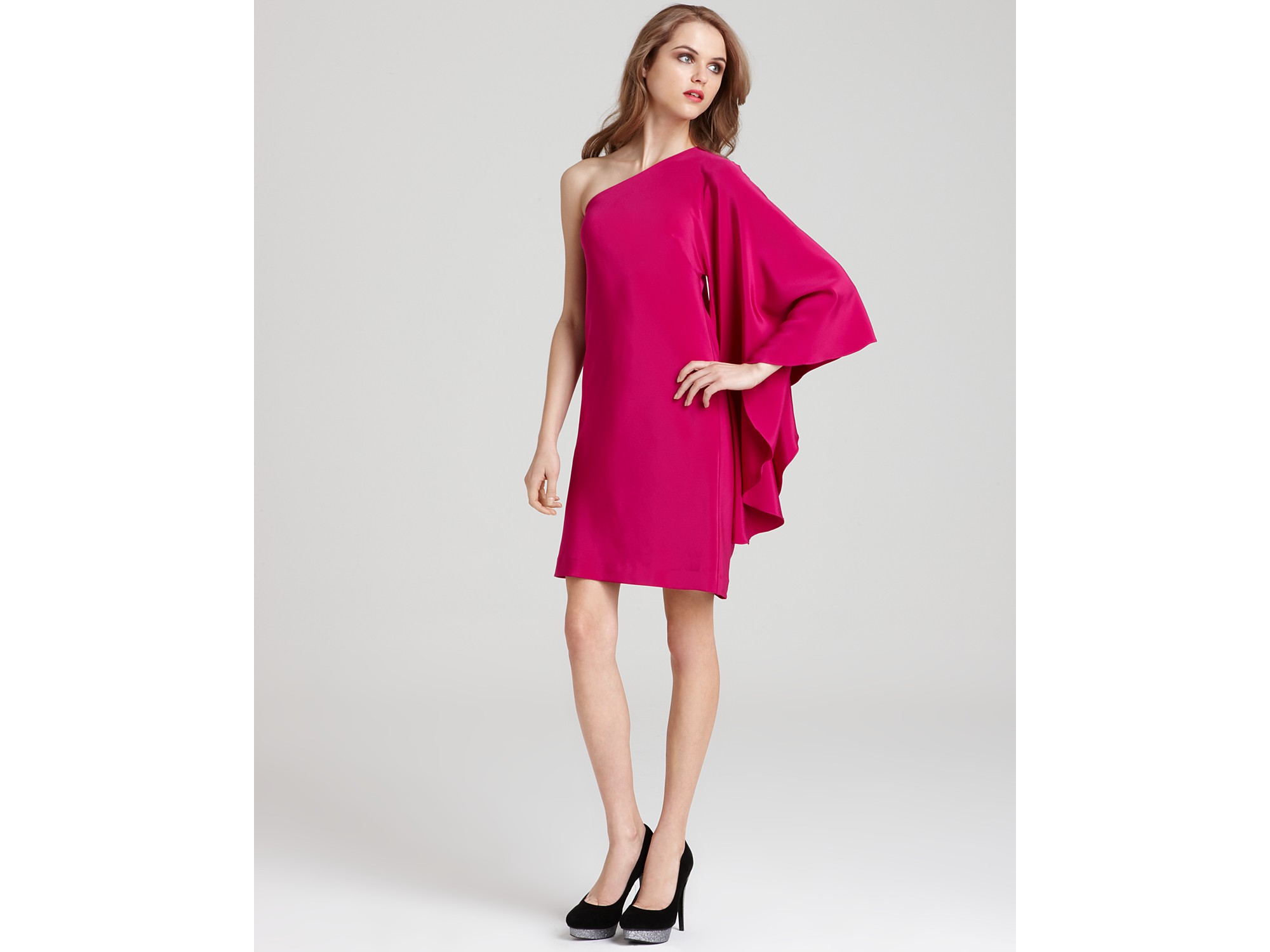 Nicole Miller Dress Batwing One Shoulder Dress in Pink (pinkberry) | Lyst