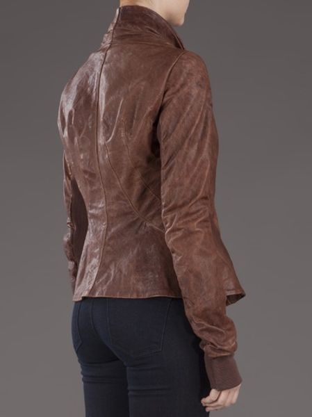 Rick Owens Zip Leather Jacket in Brown | Lyst
