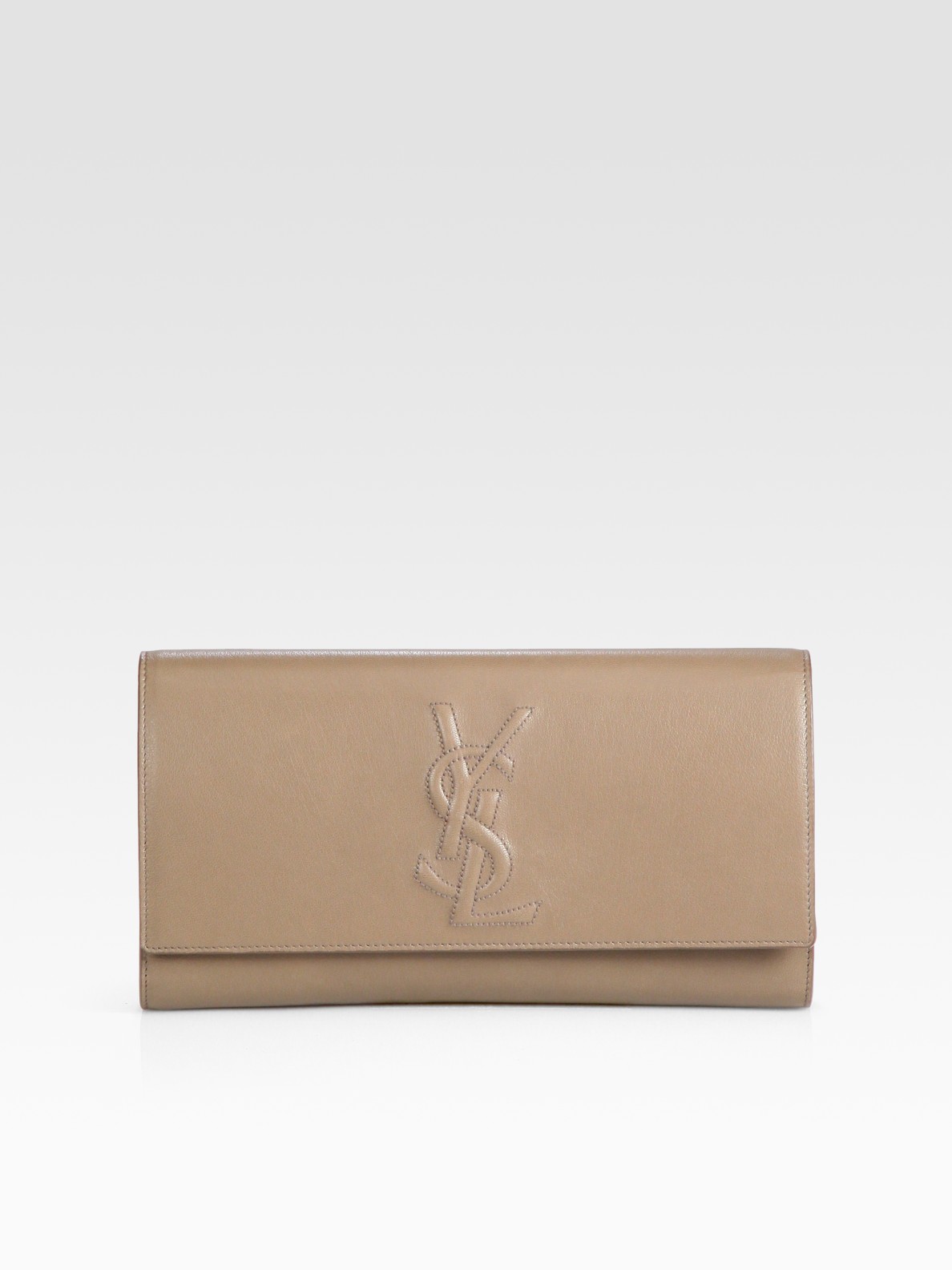 Ysl Monogram Clutch Dark Beige