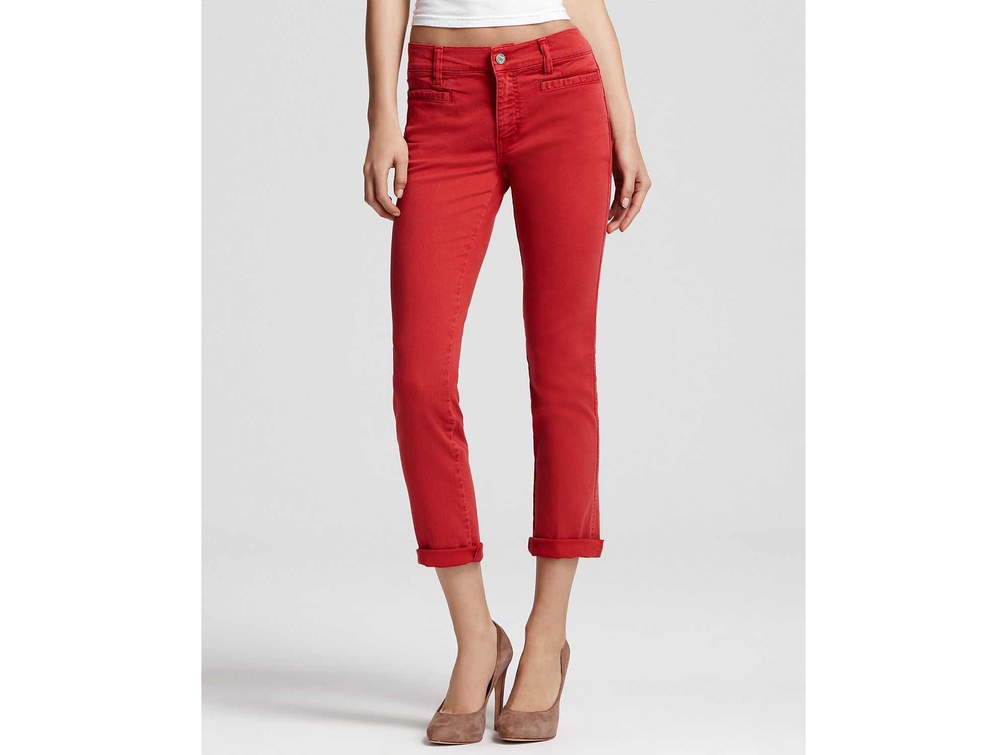 Mih Jeans Jeans Paris Mid Rise Cropped Skinny Jeans in Union Red in Red ...