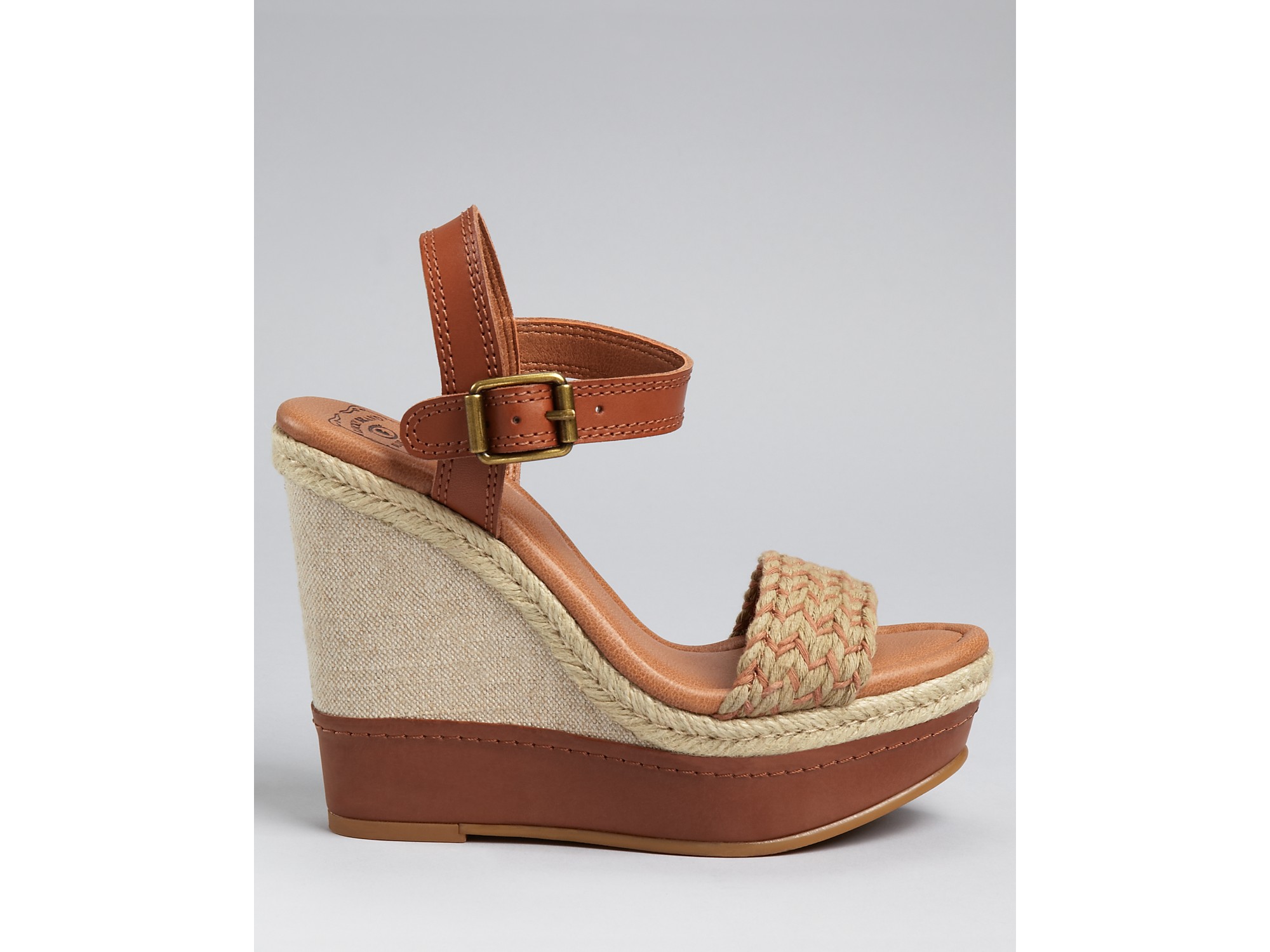 Lucky brand Wedges Clancy Ankle Strap in Beige (black grey) | Lyst