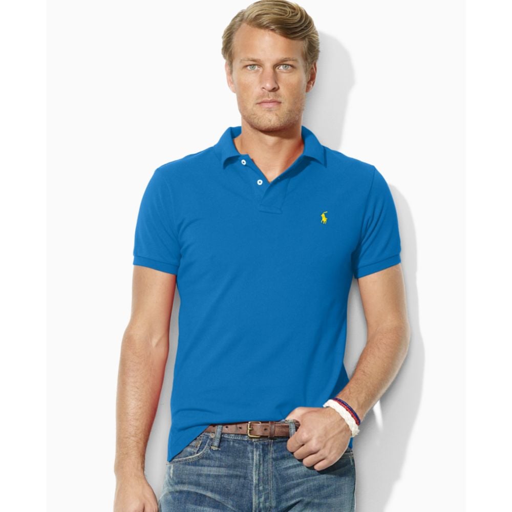 Ralph Lauren Slim Custom Fit Mesh Polo Shirt in Blue for Men ...